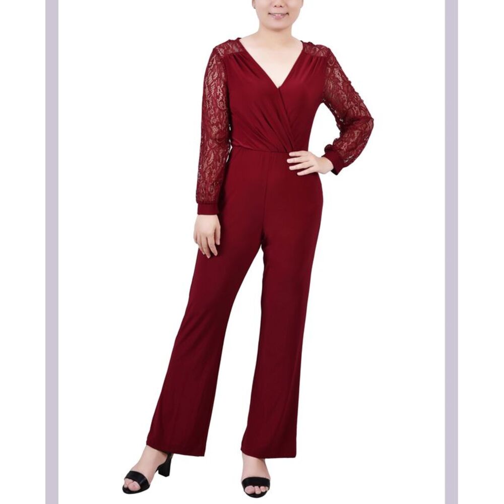 NY Collection Petite Jumpsuit with Lace Sleeve